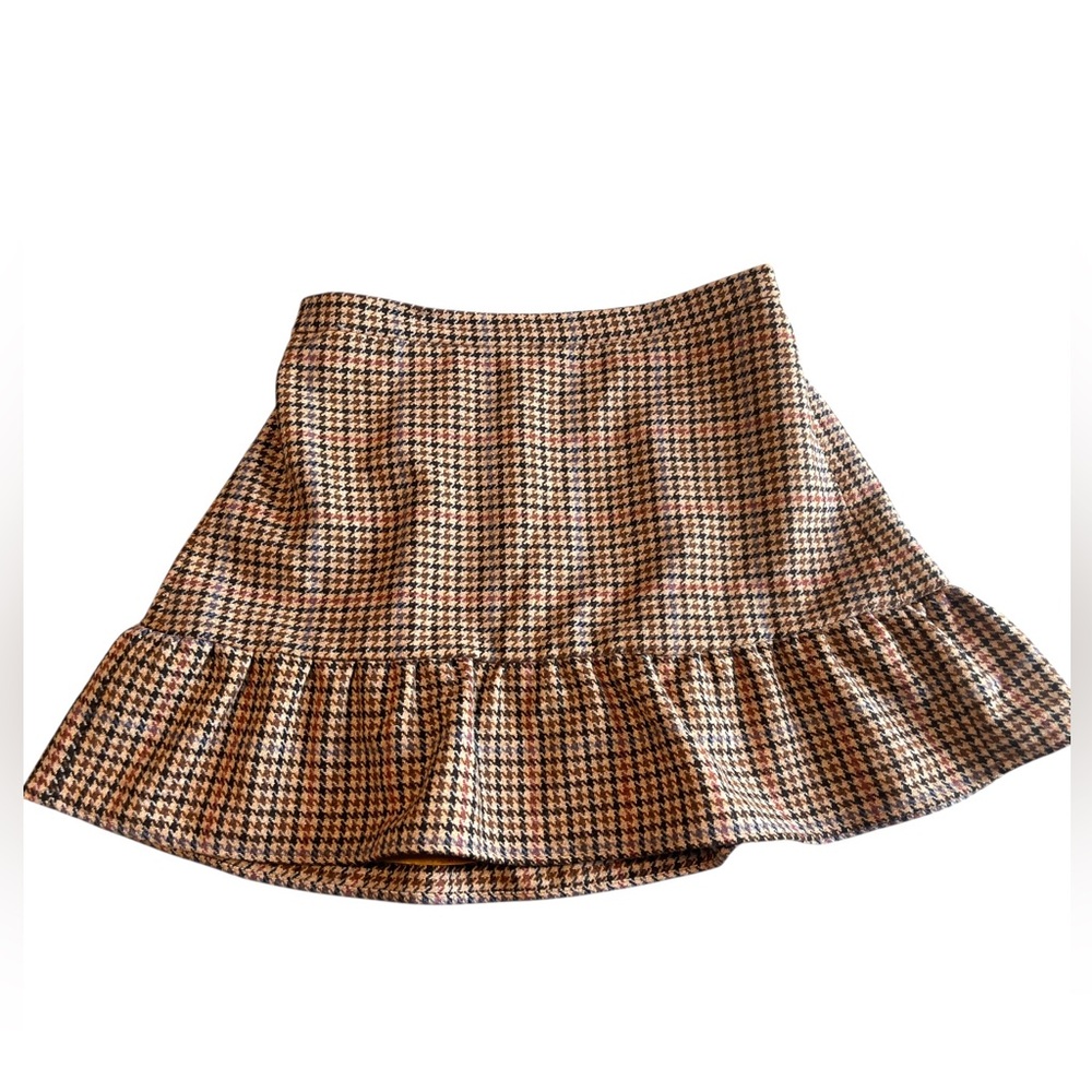 J. Crew Mercantile Plaid Houndstooth Ruffle Skirt Wool Blend Lined Size 14
